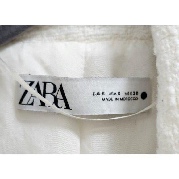 ZARA White Bouclé Double Breasted Blazer Gold Buttons Textured Jacket Women’s S - Picture 9 of 15